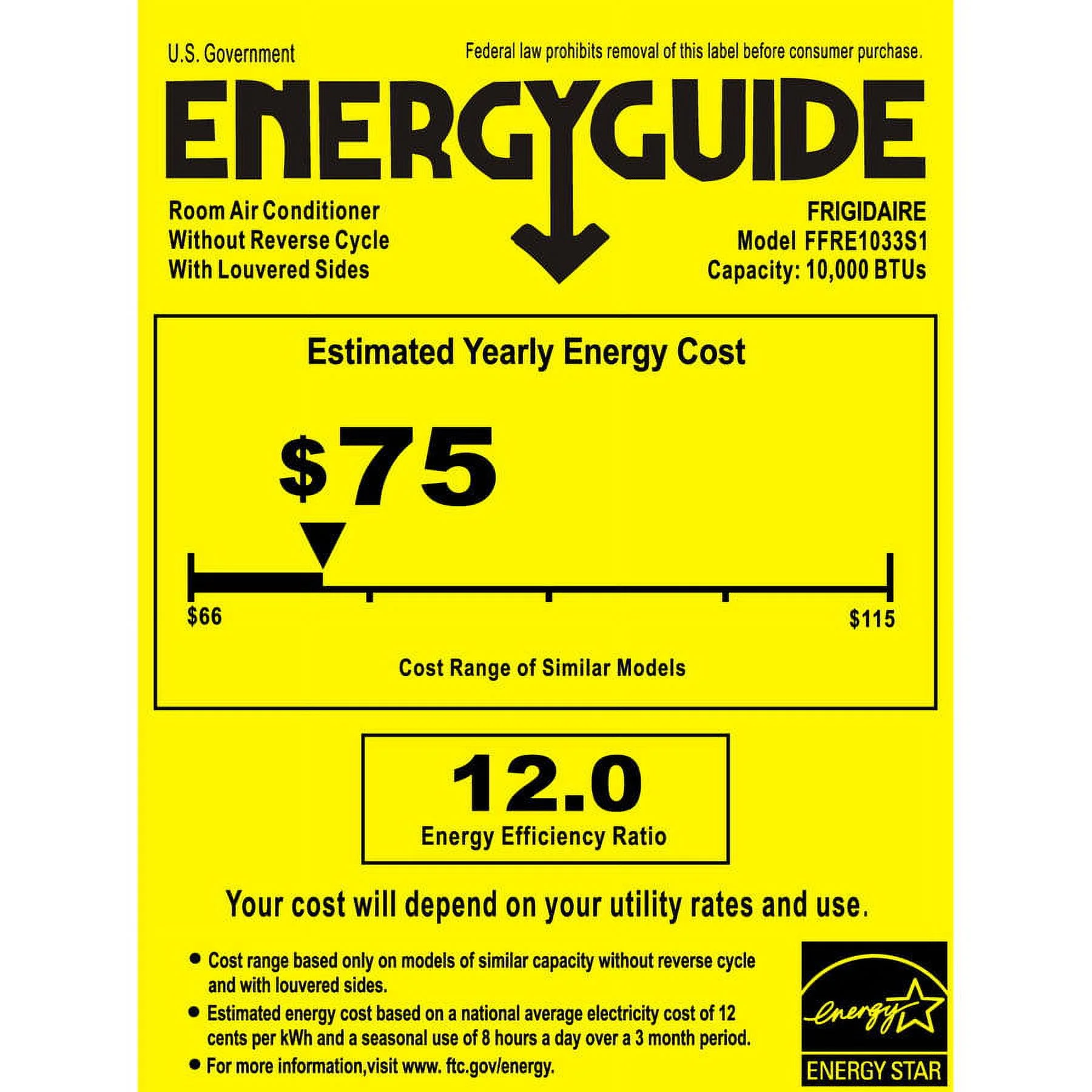 Frigidaire FFRE1033S1 10,000 BTU 115V Window Compact Air Conditioner with Temperature Sensing Remote Control