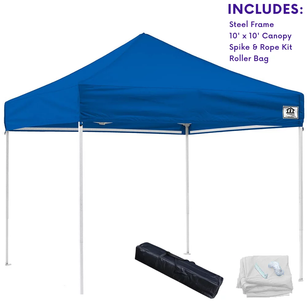 Impact Canopy 10 x 10 Pop Up Canopy Tent, Straight Leg Shelter, Steel Frame, UV Coated, Roller Bag, Royal Blue