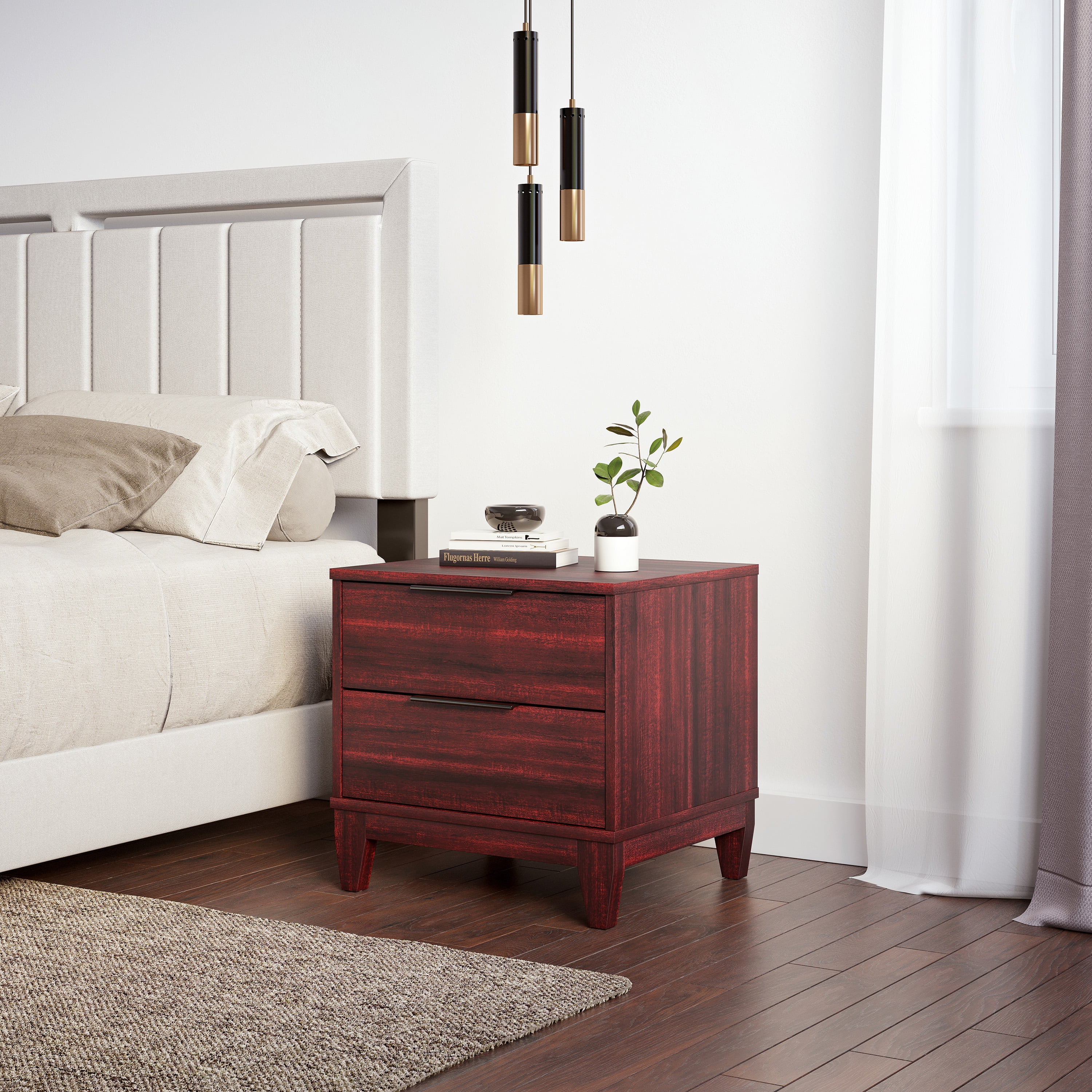 Boyd Sleep Mackay Modern Double Drawer Nightstand, Cherry