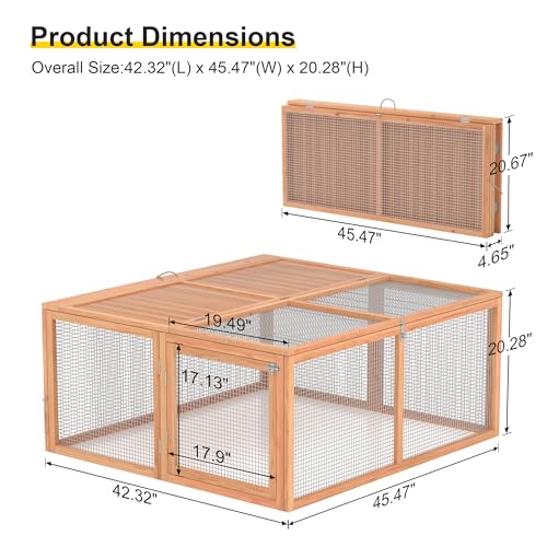 GOJOOASIS Wooden Chicken Coop Pen Folding Rabbit Run Portable Chicken Cages for Outside Chicken Enclosure Outdoor Duck Coop with 2 Accesses & Ventilating Wire for Garden Backyard (Wood)