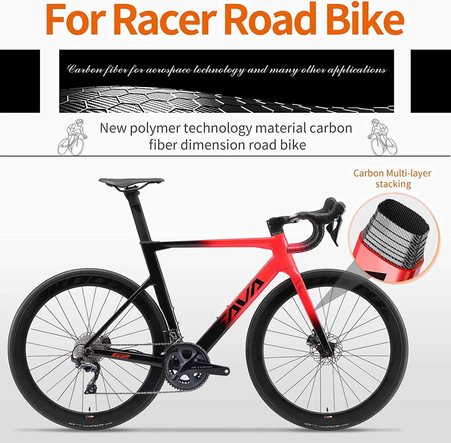SAVADECK Carbon Fiber Road Bike, Complete Carbon Racing Road Bike 22 Speed with Shimano ULTEGRA R8000 Group Set and R8020 Hydraulic Disc Brake and Thru Axle System