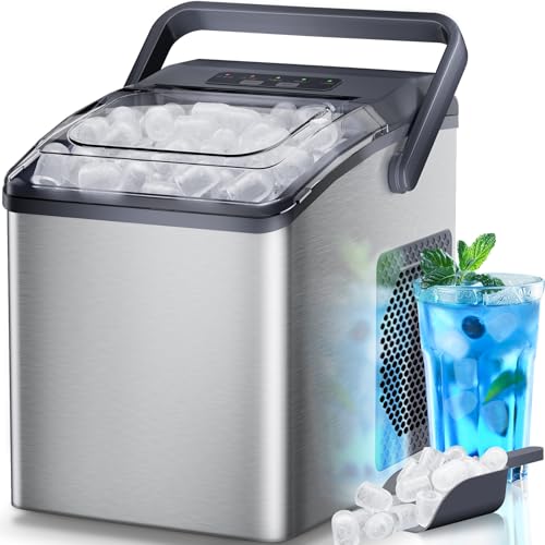 Ice Maker Countertop, 9 Cubes Ready in 6 Mins, 26 lbs per Day, Ice Machine with 2 Ice Sizes and Self-Cleaning, Portable Ice Maker with Handle for Home, Kitchen, Camping, RV, Office, Black