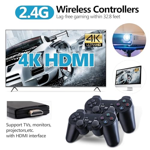 Retro Game Console, Wireless Retro Game Console, Plug & Play Video TV Game with 20000+ Built-in Games, 4K HD Output, and 2.4GHz Wireless Controller, 9 Classic Emulators