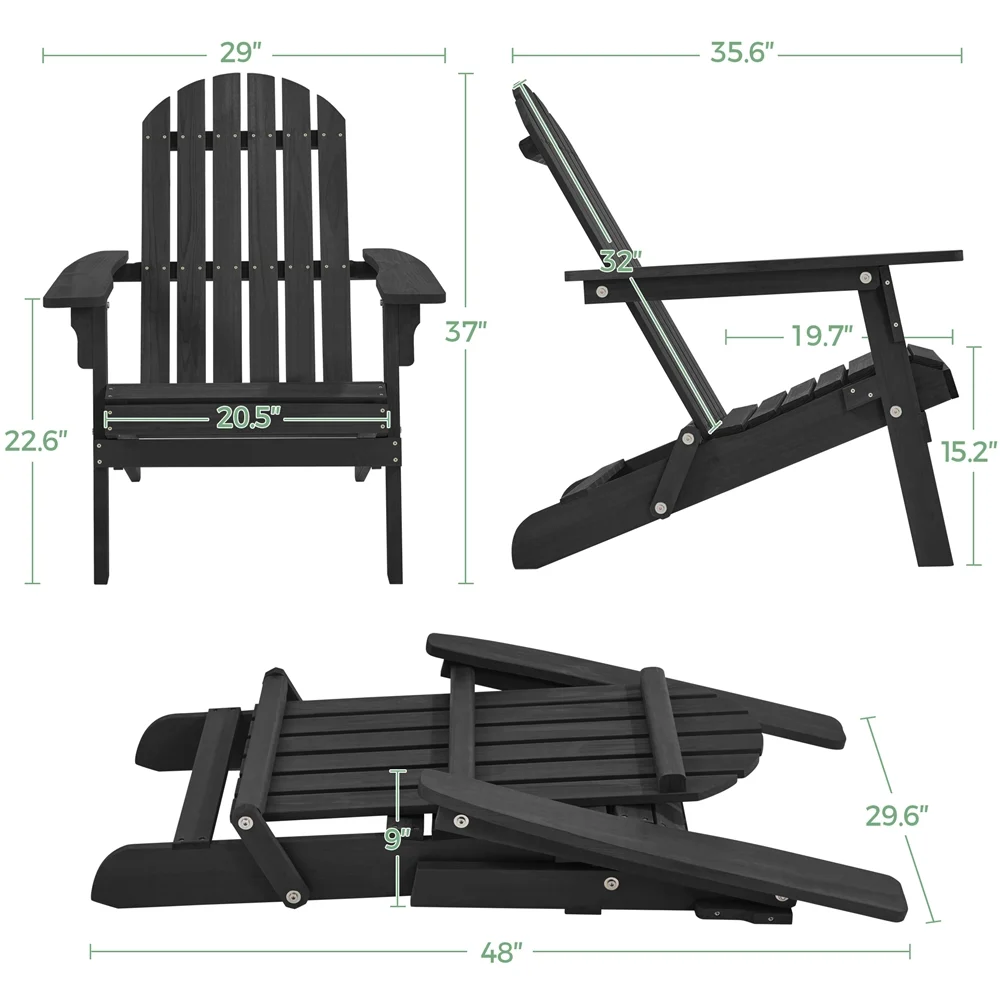 Smile Mart Folding Wooden Adirondack Chair Fire Pit Lounge Chair for Patio, Black