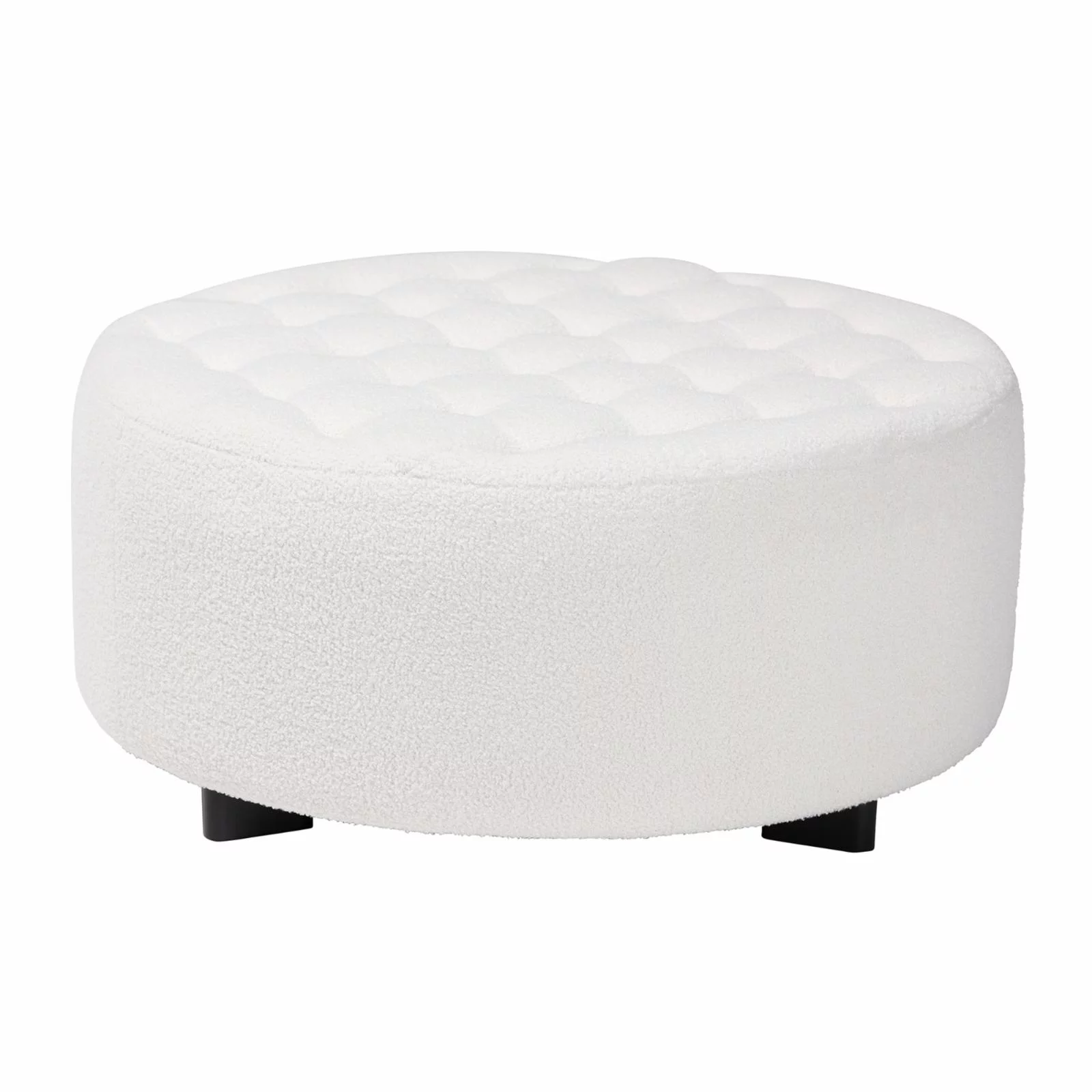 Baxton Studio Athena Ivory Boucle Upholstered and Black Wood Round Ottoman