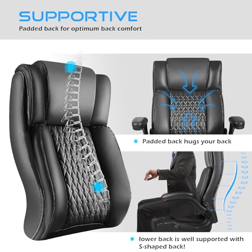VITESSE Executive Office Chair,Heavy Duty Chair with Flip up Armrest,Ergonomic High Back Computer Gaming Chairs Home Office 400lbs, Big and Tall Office Chair with Lumbar Support（Black）