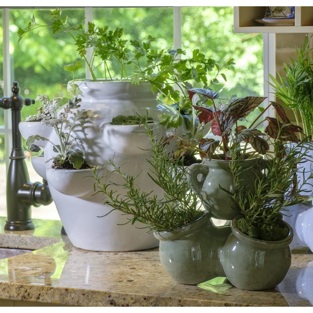 Alfresco Home 8 Pocket Ceramic Strawberry Planter in White