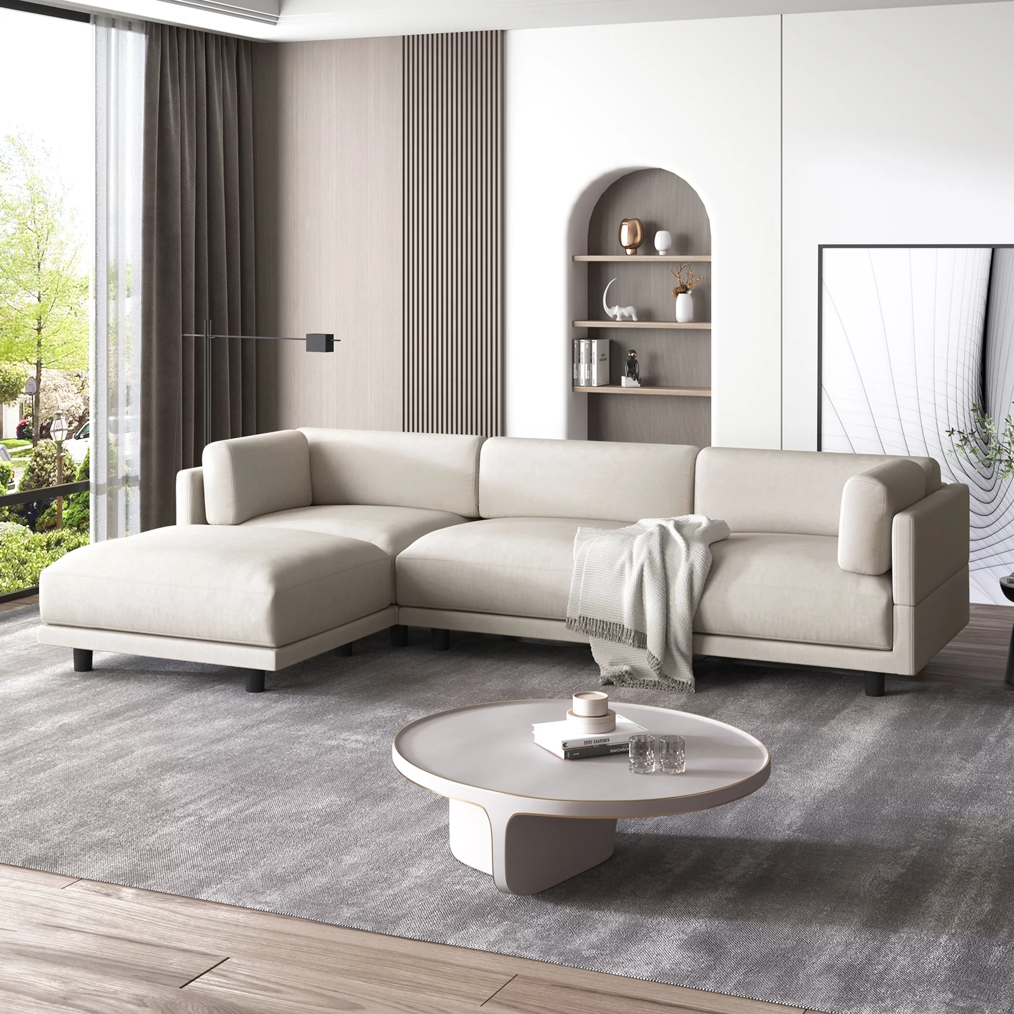 EUROCO 102.4” Longer Oversized Convertible Sectional Sofa,Upholstery L Shaped Couch with Reversible Chaise,Beige