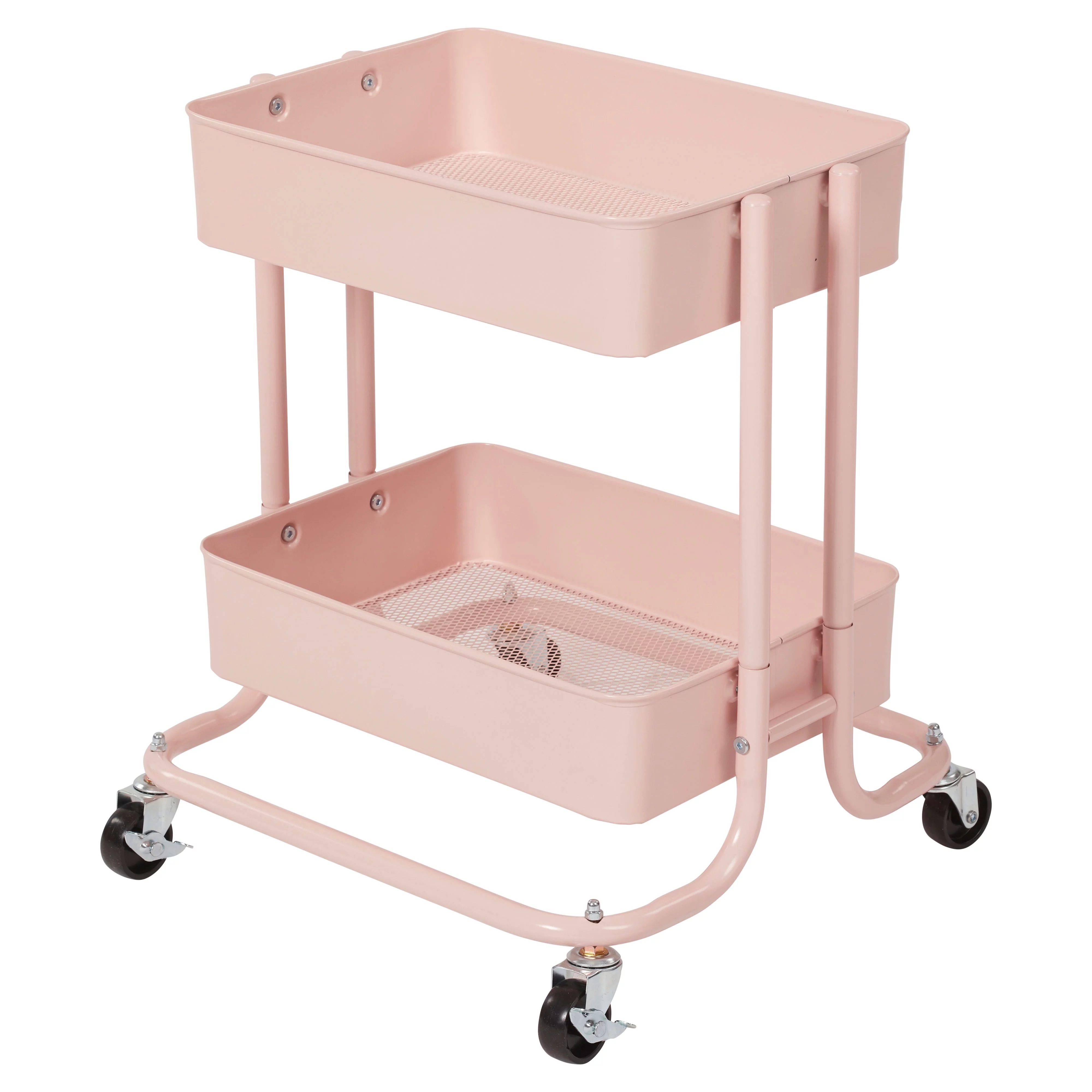 ECR4Kids 2-Tier Rolling Utility Cart, Multipurpose Storage, Pink