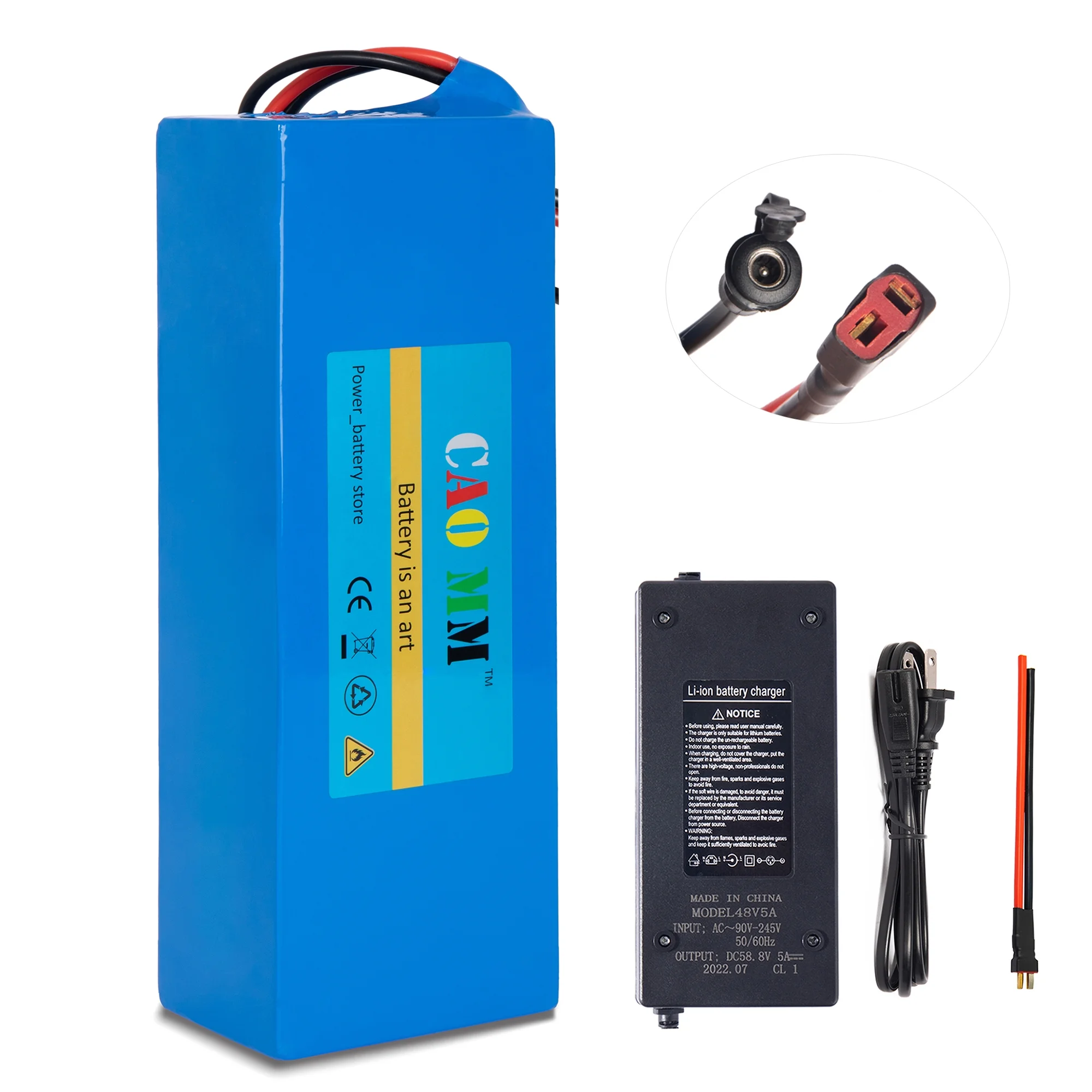 48V Ebike Battery 10AH Lithium Battery 5A Fast Charger 48V Battery T Plug for 1000W Electric Bike Scooter