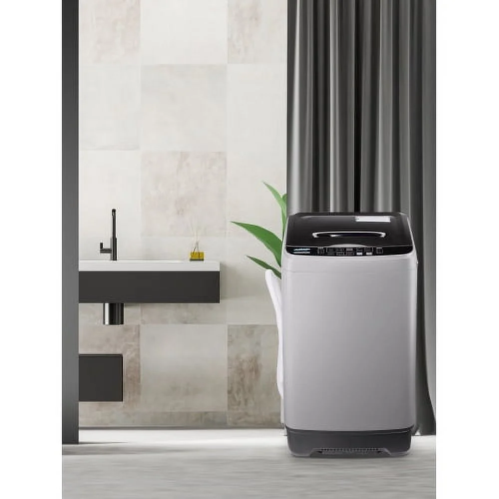 Full-Automatic Washing Machine with LED Display, 17.7 lbs Portable Compact Laundry Washer with Drain Pump, 10 Wash Programs 8 Water Levels, for Apartment Dorm RV, Gray