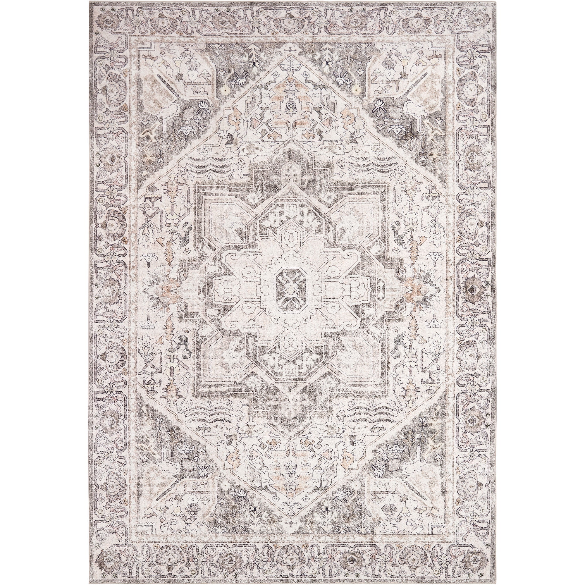 PureCozy 5' x 7' Washable Brown Area Rugs for Living Room Bedroom Dining Room Office Farmhouse Retro Traditional Vintage Rugs Non-slip