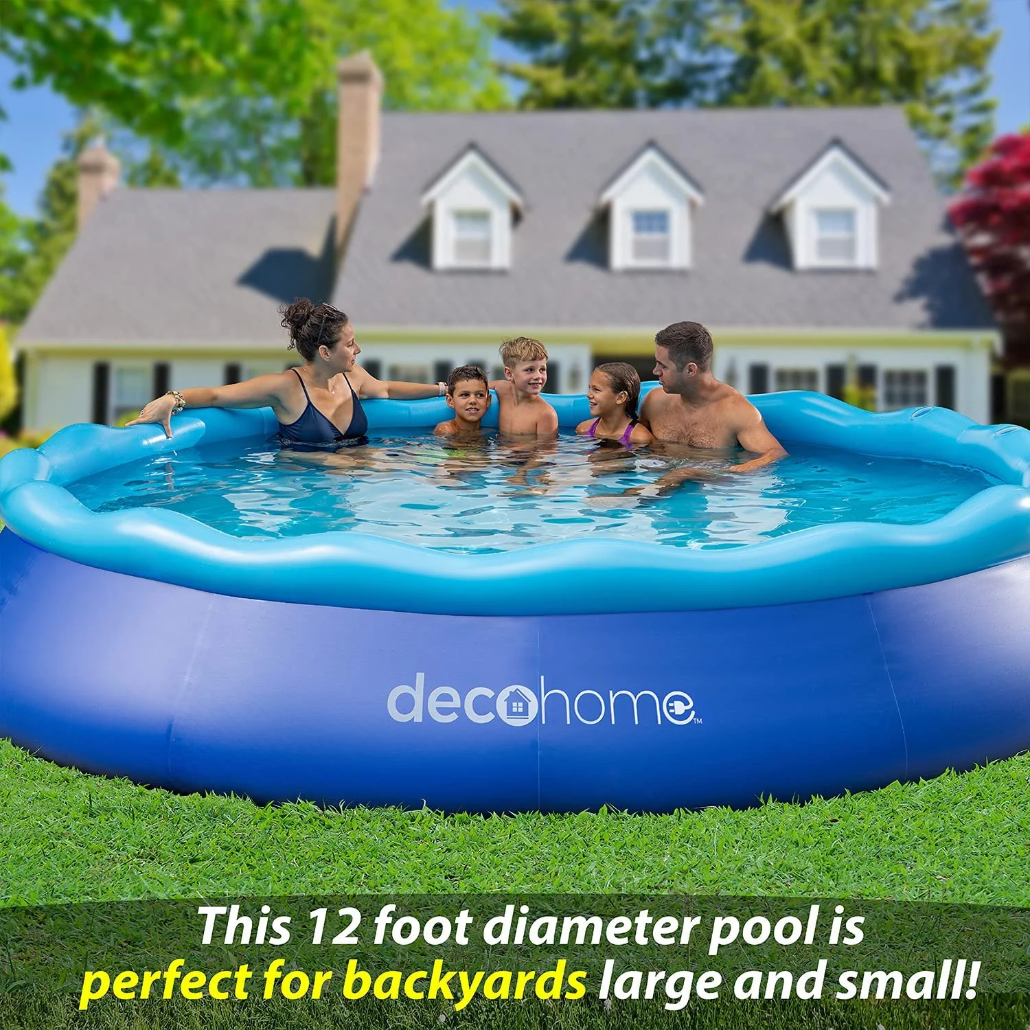 12FTx30IN Simple Set Above Ground Inflatable Portable Swimming Pool with Filter Pump and Fast Air Compressor for Quick Inflation, Great for Families, Kids, and Small Backyards