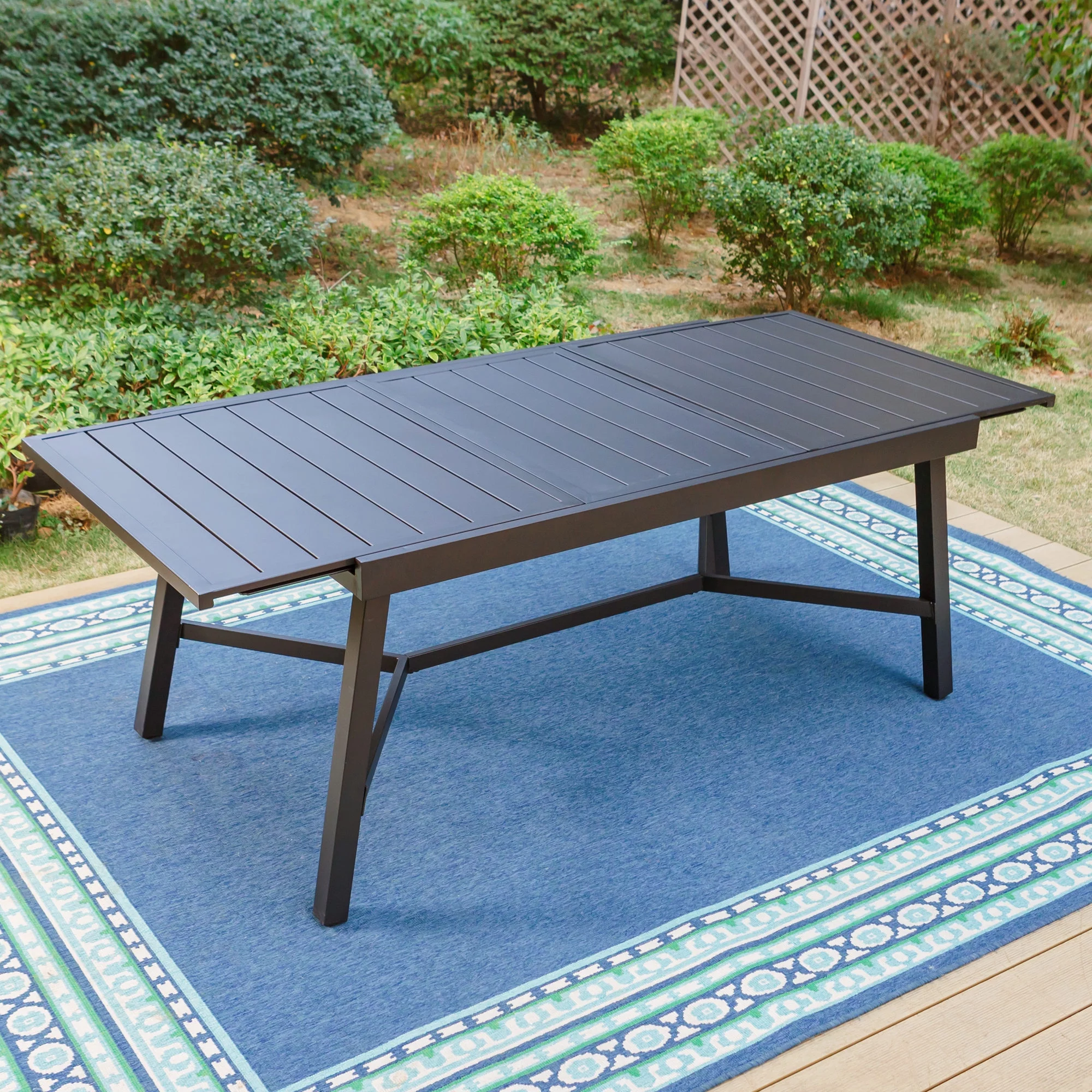MF Studio Outdoor Expandable Dining Table, All Weather Metal Steel, Accommodate to 8 Person, Black