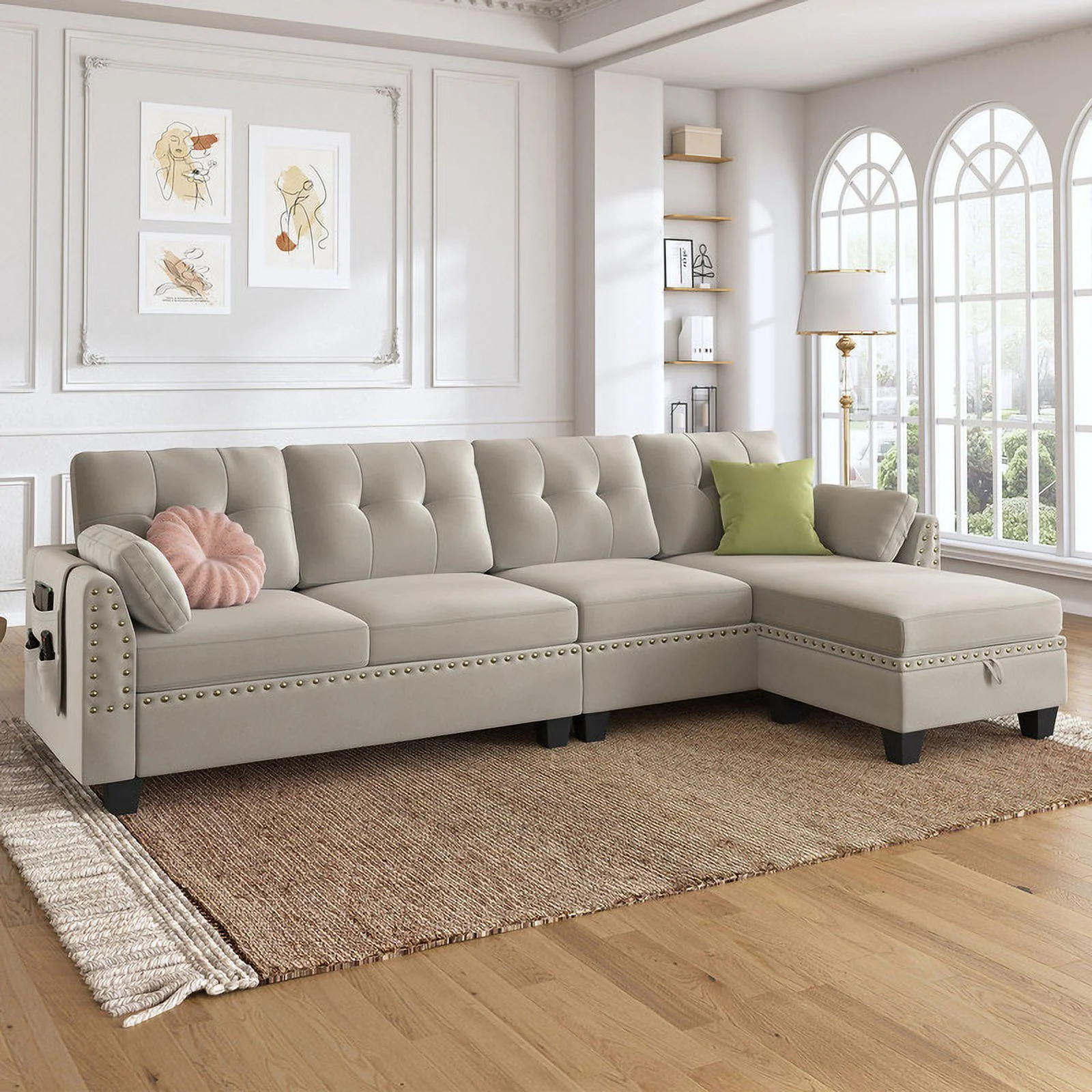 HONBAY Reversible Sectional Sofa L-Shaped Corner Sofa Couch for Living Room and Small Space Apartment, Pearl Grey