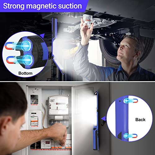 ropelux Work Light, Rechargeable LED Work Light 1500 Lumens, Portable Flashlight 180° Rotate 3 Modes, with 3 Magnetic Base and Hook Mechanic Light, for Car Repairing/Under Hood/Emergency