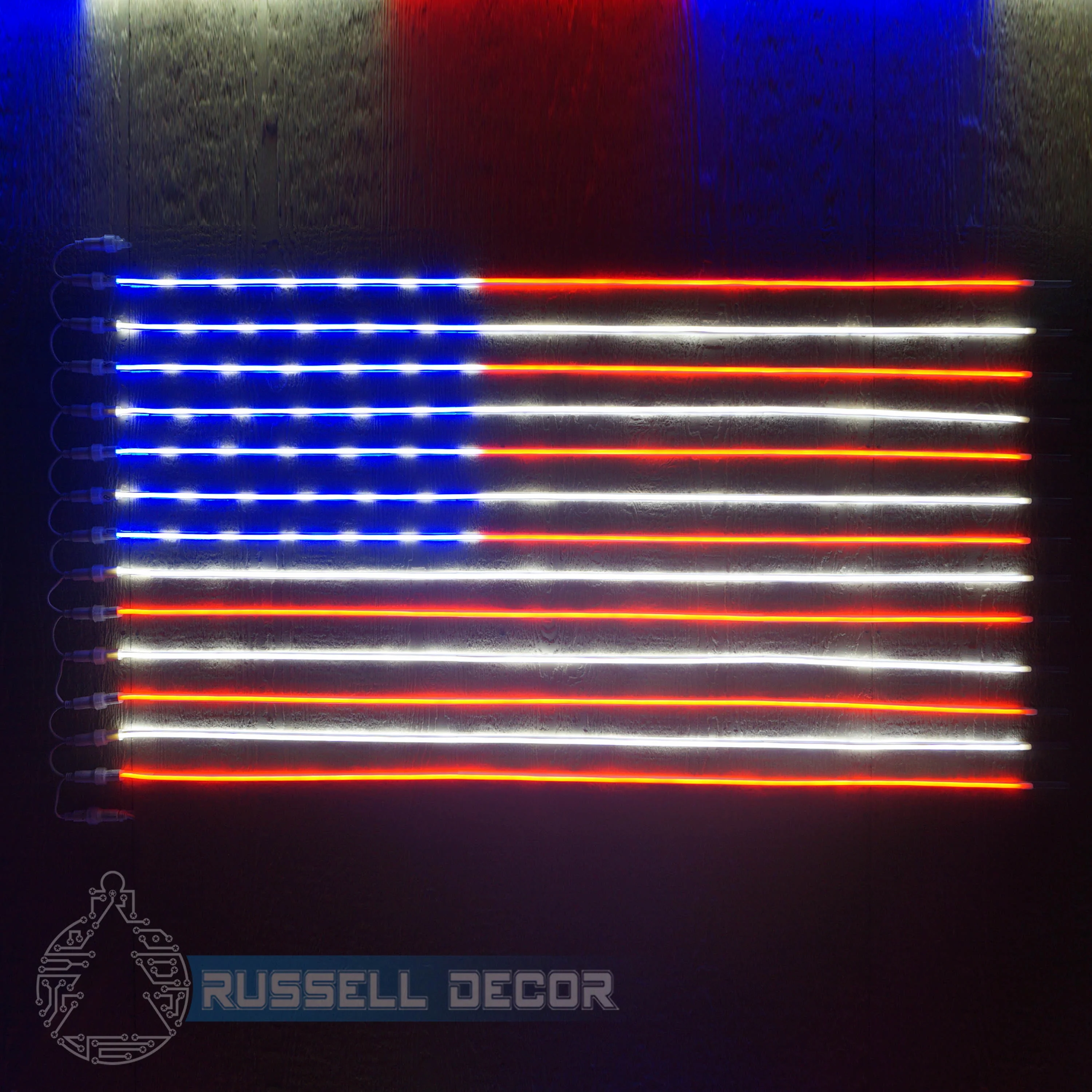 Russell Decor Patriotic American Flag Neon Lights Independence Day 4th of July Outdoor Indoor Waterproof Festival and Party Christmas Decorations (Red White Blue. 5'x3')