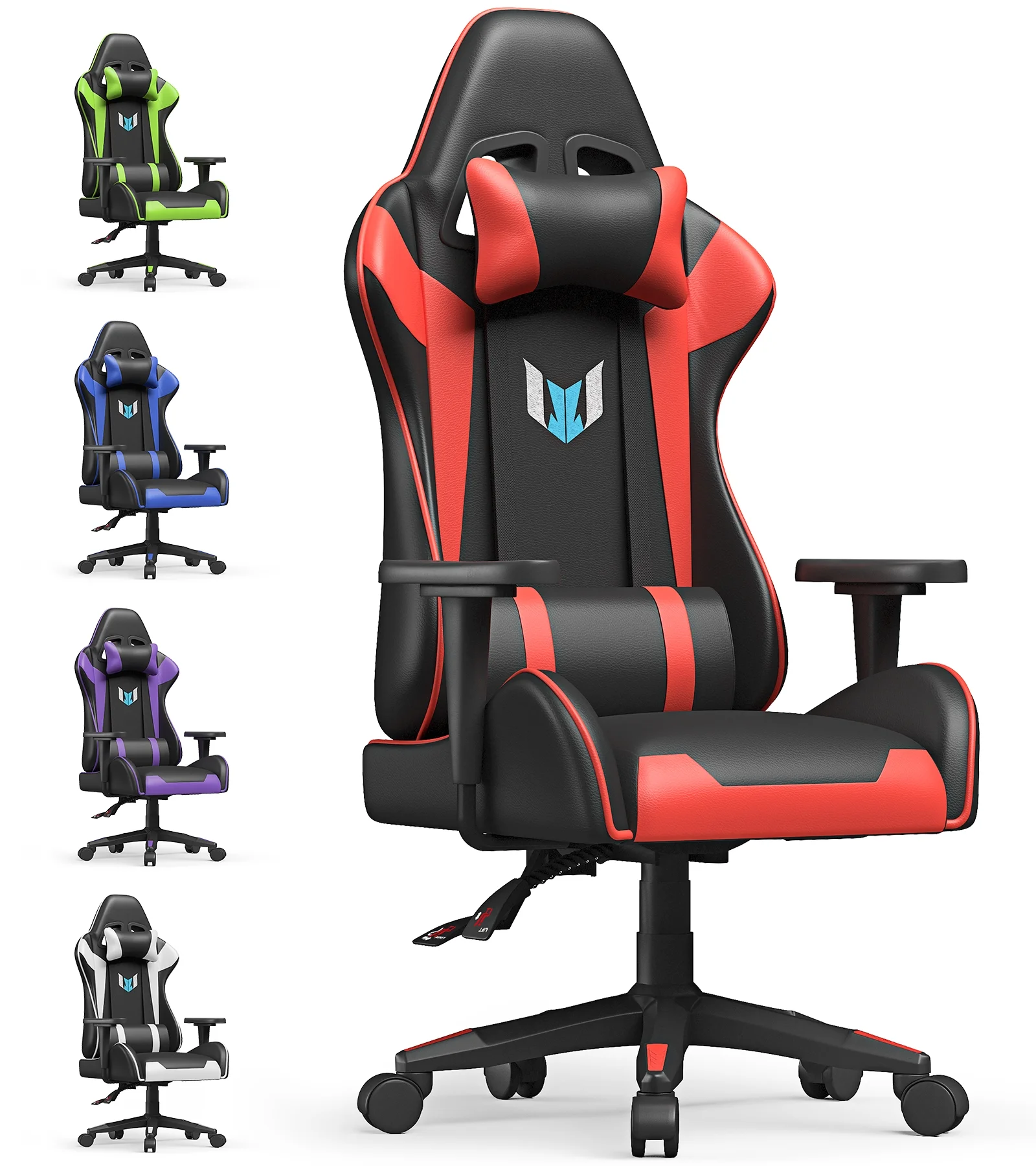 Bigzzia Gaming Chair Ergonomic Office Chair Desk Chair with Lumbar Support Flip Up Arms Headrest PU Leather Executive High Back Computer Chair for Adults Women Men (Red)