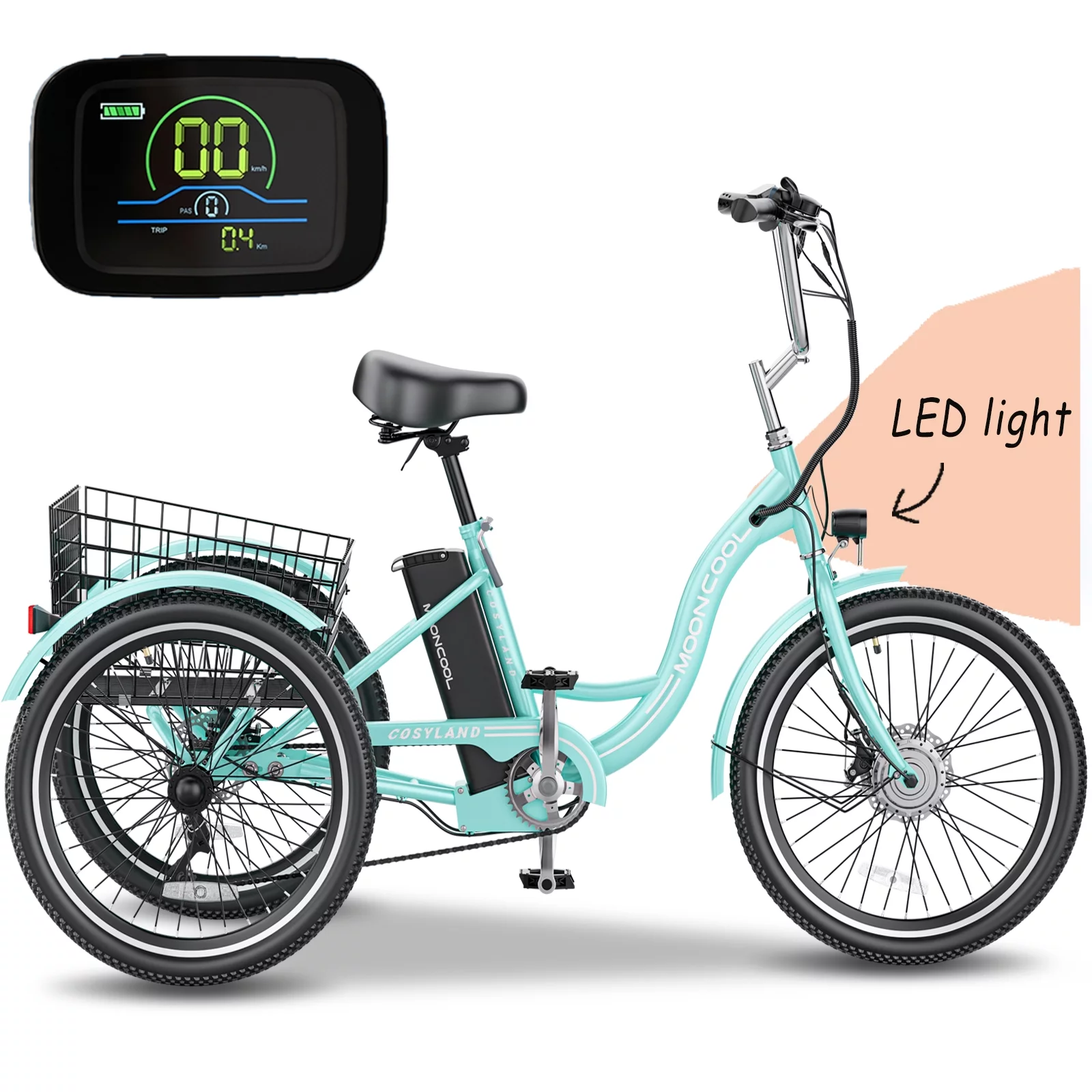 Lilypelle Adult Electric Tricycles,3 Wheel Electric Bike,15.5 Mph Electric Trikes for Seniors,7-Speed & 4 Adjustable Riding Modes Electric Tricycle With Removable Lithium Battery