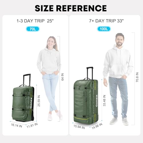 Gonex Rolling Duffle Bag with Wheels, 100L Water Repellent Large Wheeled Travel Duffel Luggage with Rollers 33 inch, Black