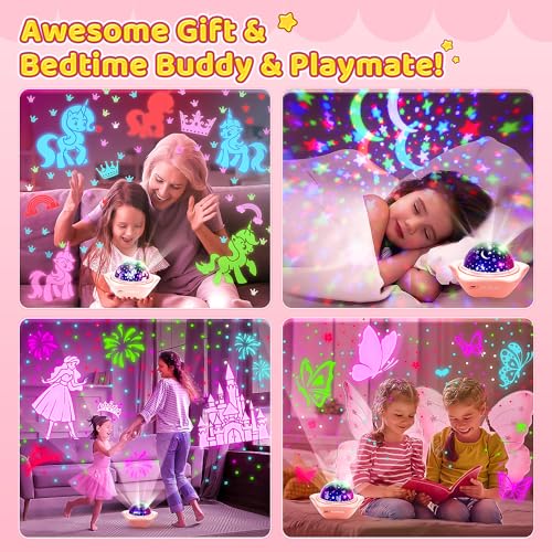 One Fire Night Light for Kids, 96 Lighting Modes Star Projector 360° Rotating+6 Films Kids Night Light Projector,Rechargeable Baby Night Light Ceiling Projector for Bedroom,Kids Gifts&Kids Room Decor