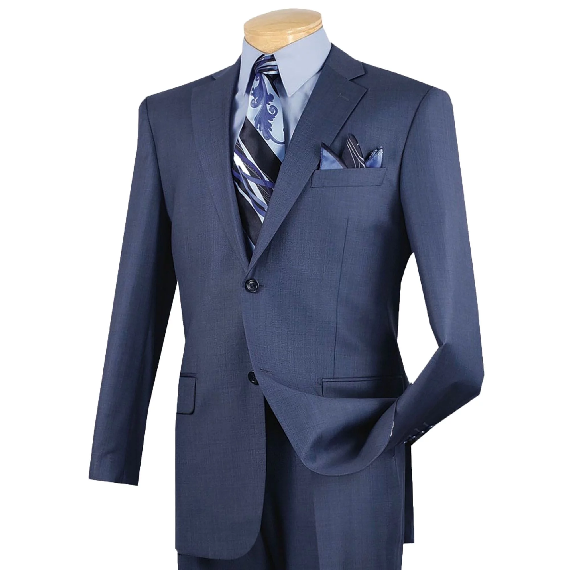 VINCI Men's Blue Textured 2-Button Classic-Fit Business Suit - NEW - 40L