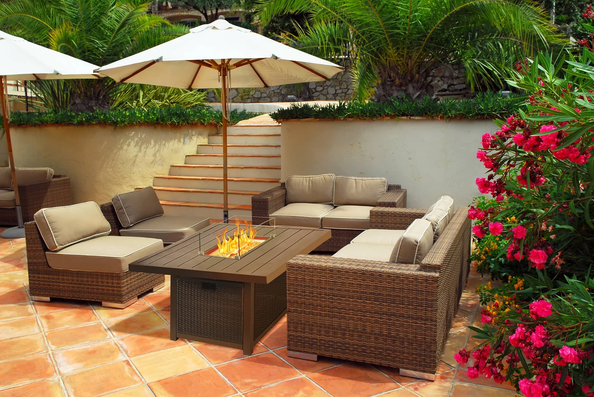 Bluegrass Living 52 Inch Outdoor Rectangular Aluminum 50,000 BTU Propane Fire Pit Table with Glass Wind Guard, Fabric Cover, Crystal Glass Beads - Model# GN1Q121S