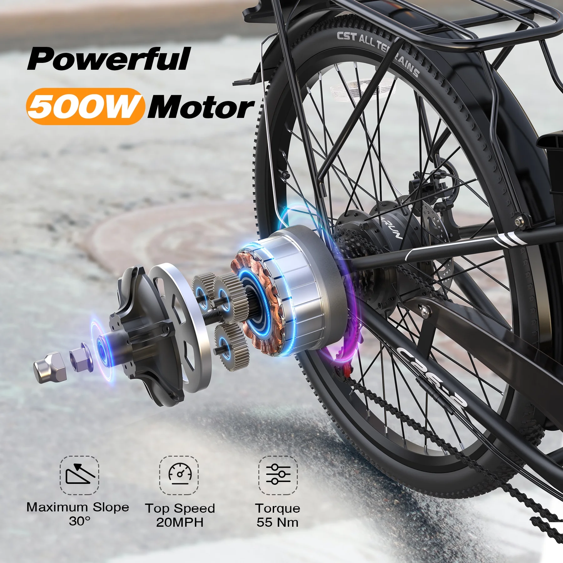 VARUN Fashion 26 -inch Electric Bike -500W Electric Bicycle, With a Range of 40 Miles, Removable Battery, 7 Speed, Maximum Speed of 19.9MPH, Suitable For Commuting Commute