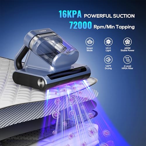 Mattress Vacuum Cleaner, 16Kpa Bed Vacuum Cleaner with UV-C Light, 72000 RPM/Min, 140°F Heat, Versatile Handheld Vacuums for Bed, Sofa, Couch, Crib(Corded)
