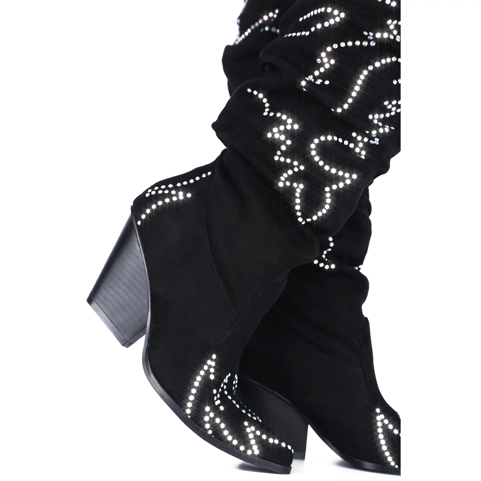 CAPE ROBBIN Kelsey-21 Black White Rock Star Western Pointed Slouchy Over Knee Thigh Boot