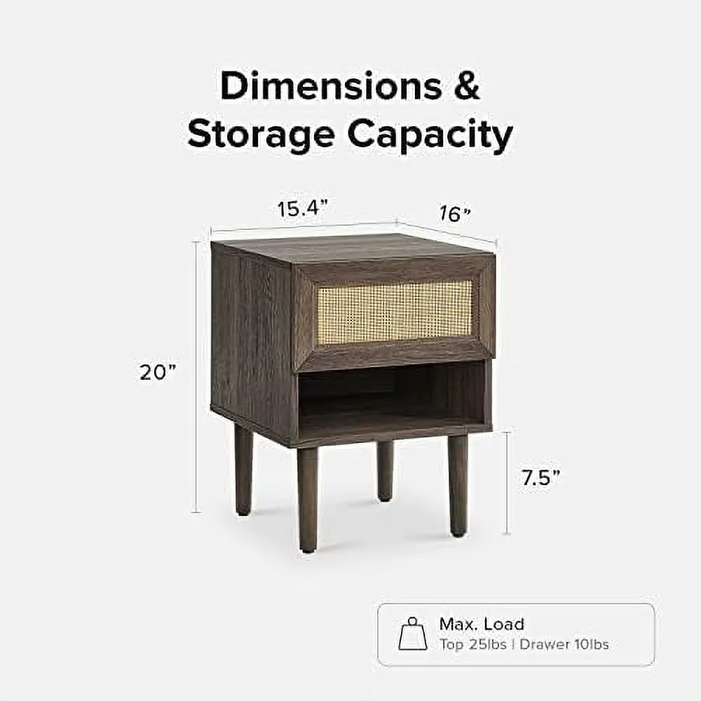 HOOMZNB Haylee Night Stand Set 2  Side Table  End Table   Farmhouse Modern Nightstand  Bedside Tables  Small Nightstand with Drawers  Side Table with   for Living Room  Bedroom  Charcoal