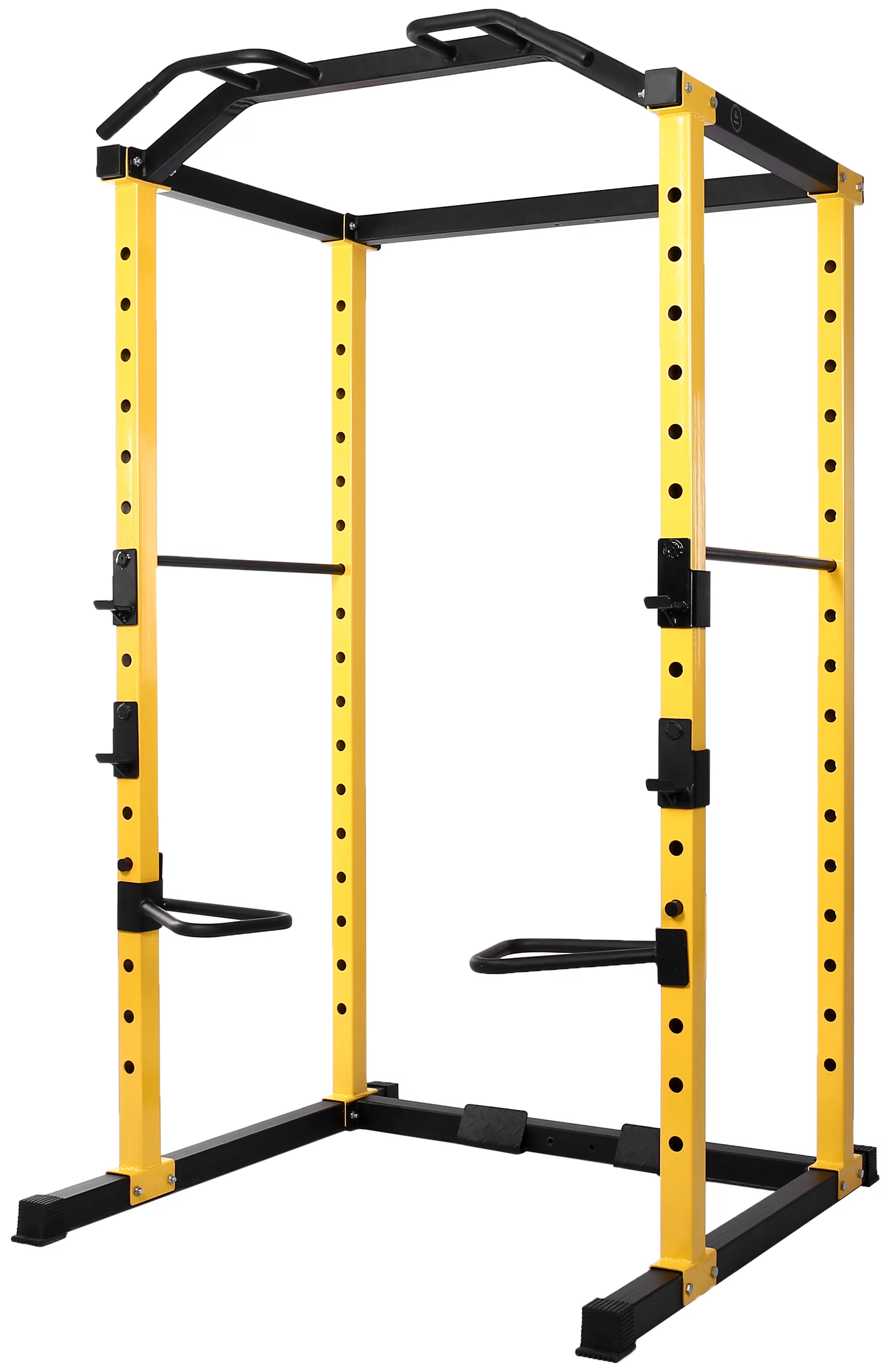 HulkFit Multi-Function Adjustable Power Cage with J-Hooks, Safety Bars or Safety Straps, Power Cage Only, Yellow