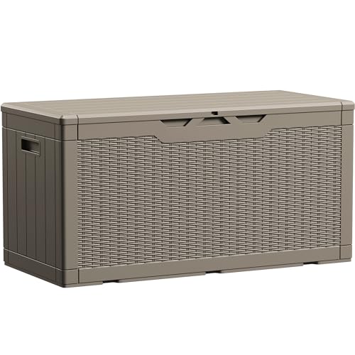 Devoko 100 Gallon Waterproof Large Resin Deck Box Indoor Outdoor Lockable Storage Container for Patio Furniture Cushions Garden Tools (100 Gallon, Black)