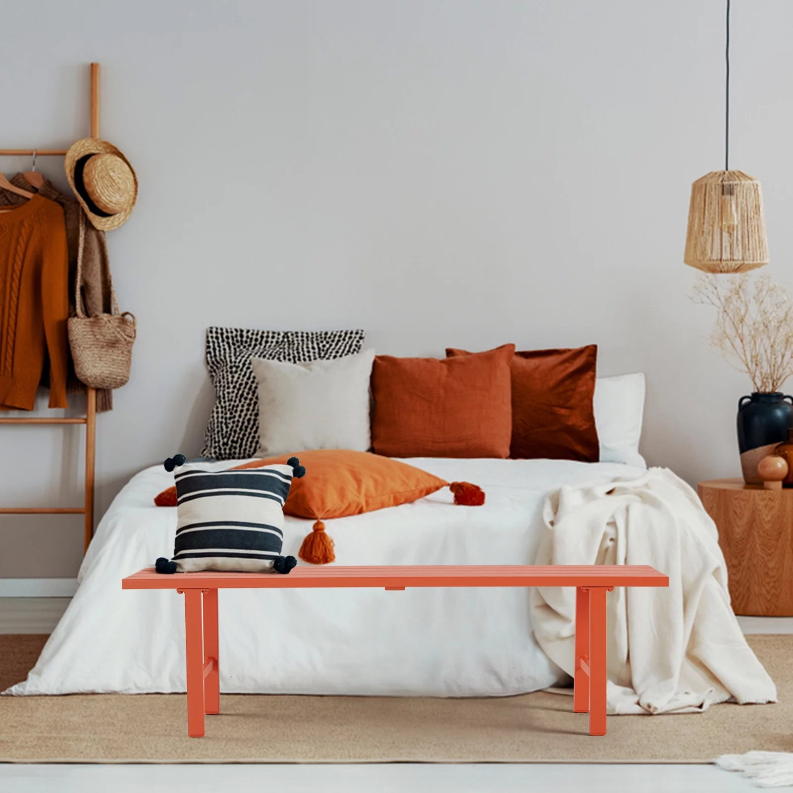 Efurden Outdoor Bench, Aluminum Weatherproof Front Porch Bench, 2-Person Anti-Rust Outdoor Backless Bench for Park Patio Garden (Orange)