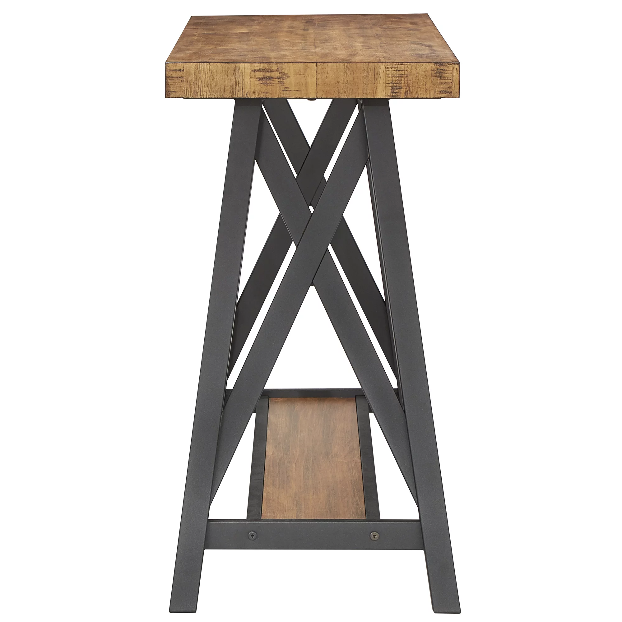 Weston Home Westyn Rustic X Base Wood Console Table with Shelf, Oak