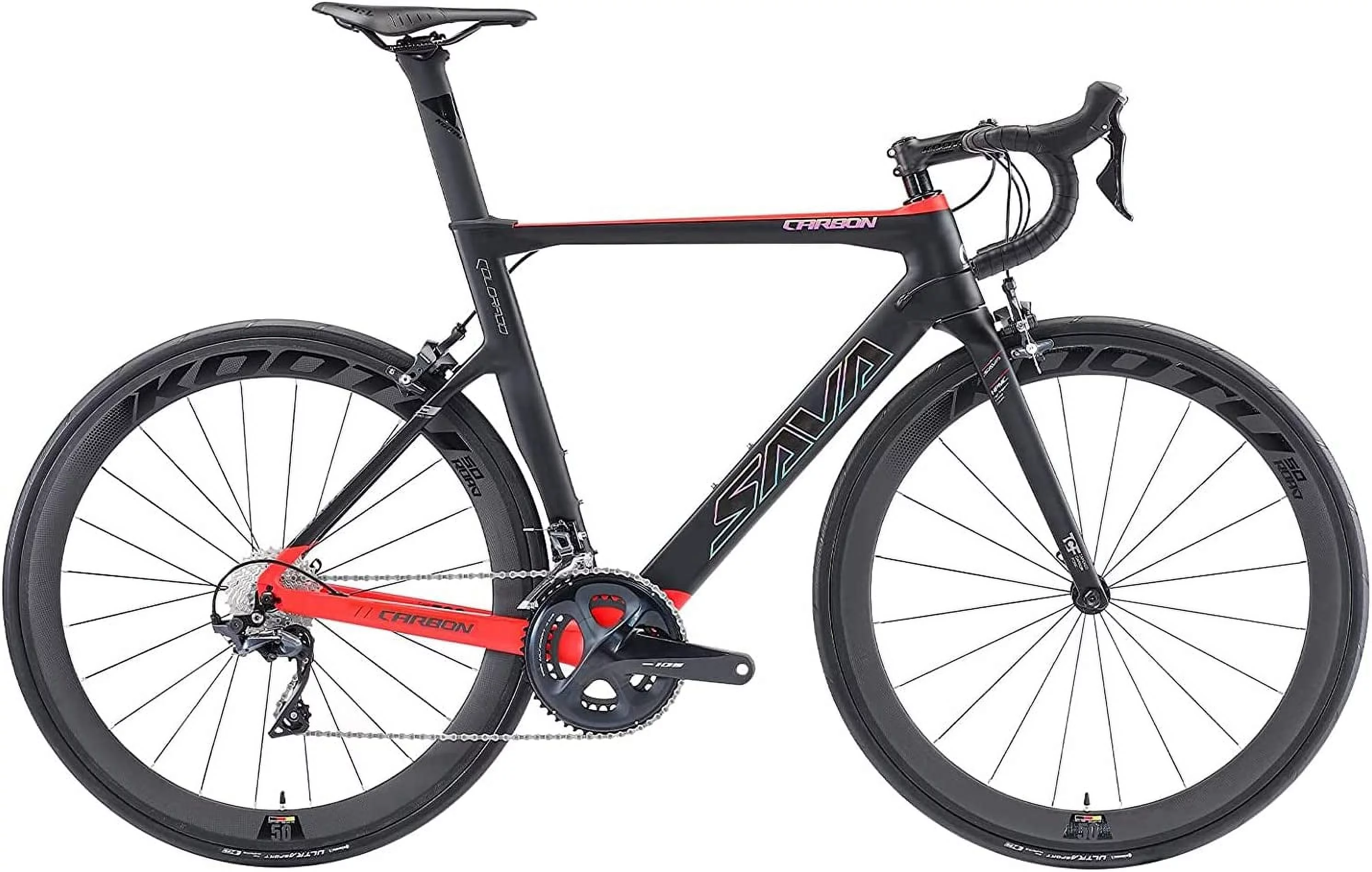 SAVADECK Carbon Road Bike,HERD6.0 T800 Carbon Fiber 700C Road Bicycle with Shimano 105 22 Speed Groupset Ultra-Light Carbon Wheelset Seatpost Fork Bicycle(Black Red 47cm)