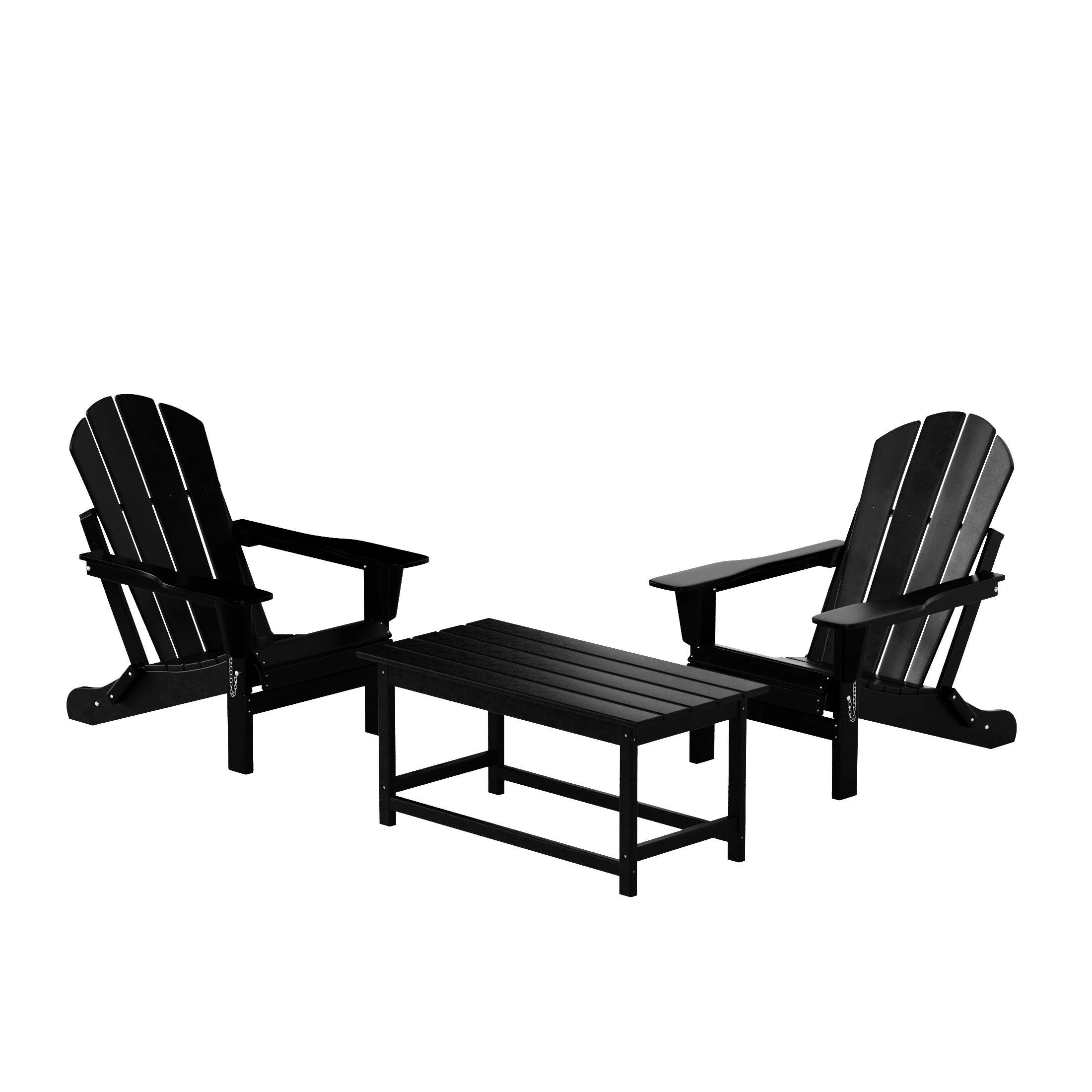 WestinTrends Malibu 3-Pieces Outdoor Patio Furniture Set, All Weather Outdoor Seating Plastic Adirondack Chair Set of 2 with Coffee Table for Porch Lawn Backyard, Black
