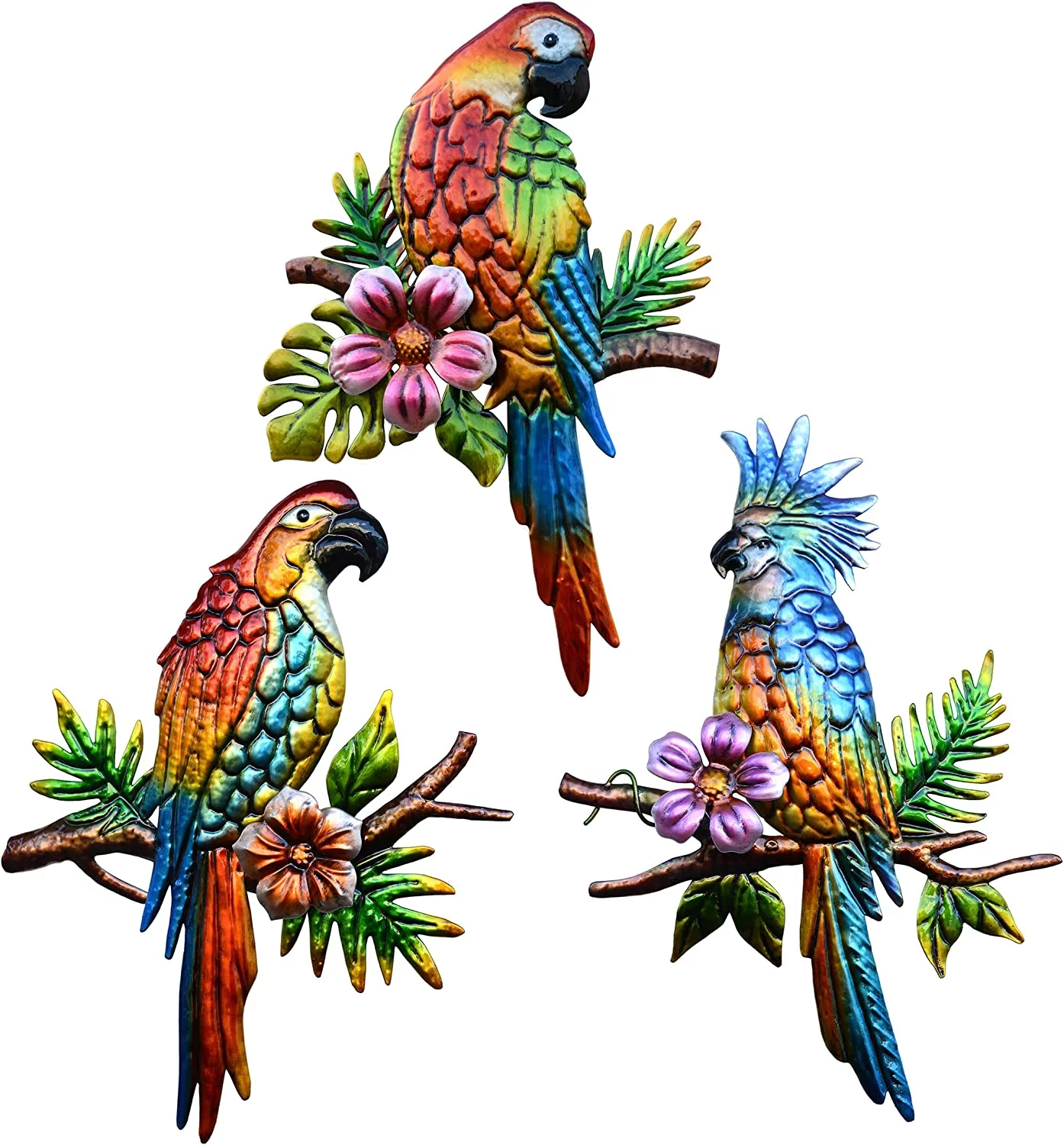J-Fly Parrot Tropical Wall Art Decor Metal Bird Wall Decor Outdoor Decorations for Patio Wall Fence Garden Home Kitchen Balcony Tropical Bird Macaw Wall Sculpture Hanging for Indoor Outdoor