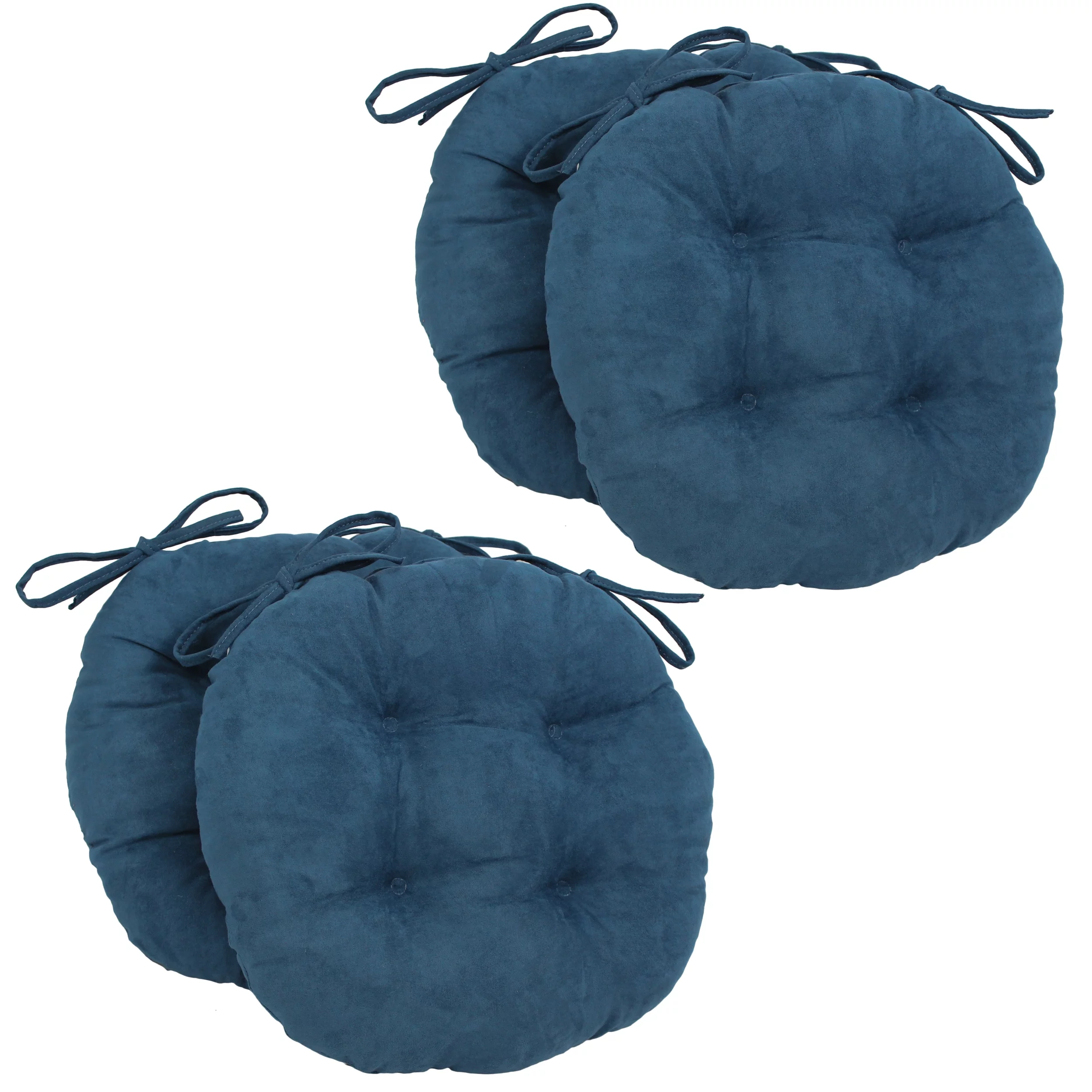 16-inch Solid Micro Suede Round Tufted Chair Cushions (Set of 4) - Indigo
