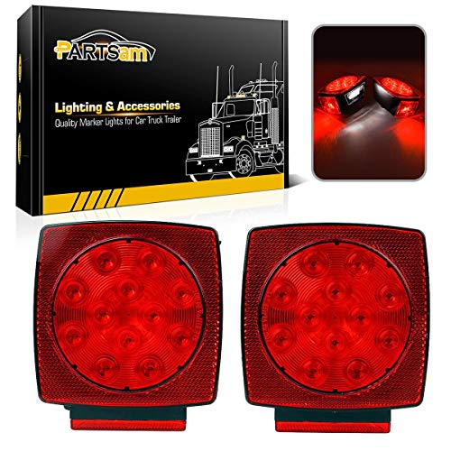 Partsam 12V Submersible Square Led Trailer Light,Red White LED Stop Turn Tail License Brake Running Light Lamp for Trailers Under 80