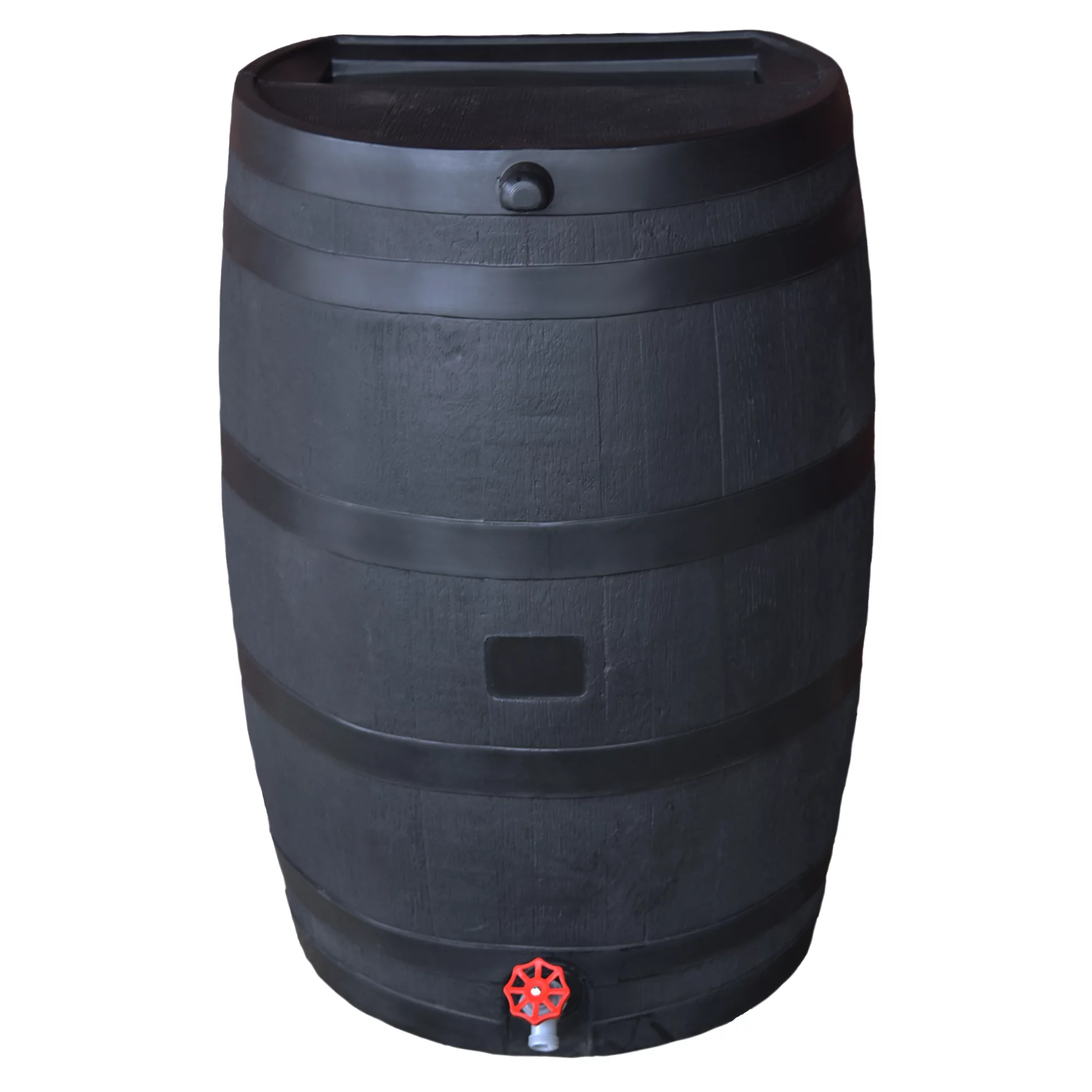 RTS Home Accents Polyethylene 50 Gallon Flat Back Eco Rain Barrel, Black Color