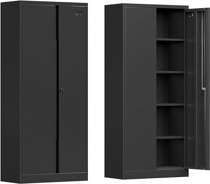 Metal Storage Cabinet with 2 Doors and 4 Adjustable Shelves, 71” Lockable Cabinet, Tool Cabinet for Garage Storage,Utility Room,Home,Office,School (Black, 71 inch)