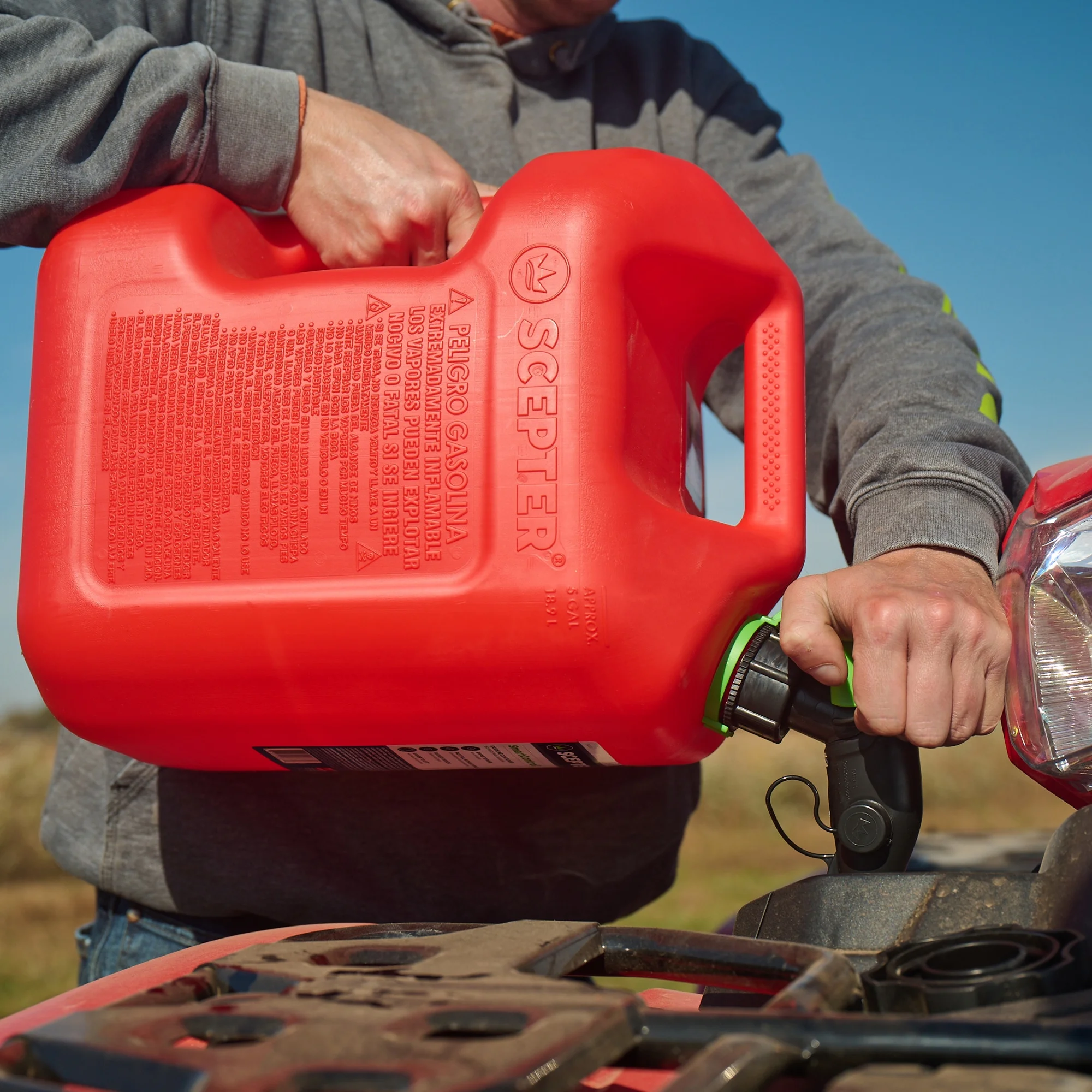 Scepter SmartControl Dual Handle Gasoline Can Jug w/ Funnel, 5 Gallon, Red