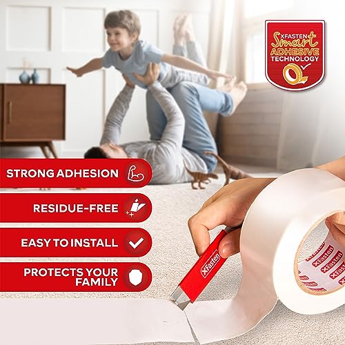 XFasten Double Sided Carpet Tape for Area Rugs 2 Inch x 30 Yards Residue-Free Carpet Tape Double Sided Rug Tape for Laminate Floors, Rug Tape Gripper for Carpet, Tape for Hardwood Floors