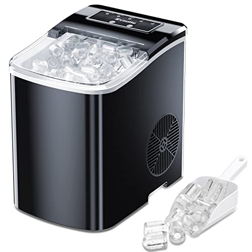 Portable Countertop Ice Maker Machine - with Ice Scoop, Basket, Makes 9 Ice Cubes in 8 Minutes, 26lbs/24 Hours, Self-Cleaning Countertop Ice Maker for Home/Office/Kitchen/Camping, Black
