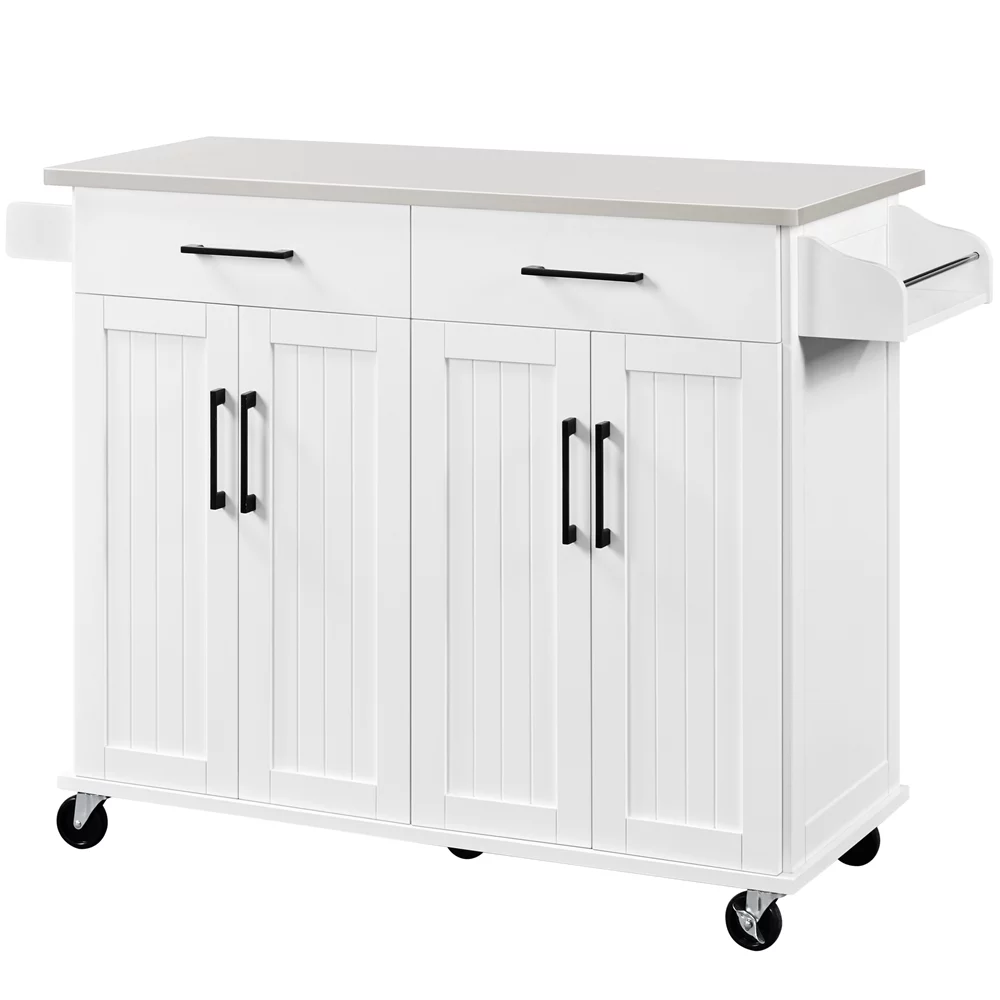 Easyfashion Kitchen Island with Storage Drawers & Cabinets, White