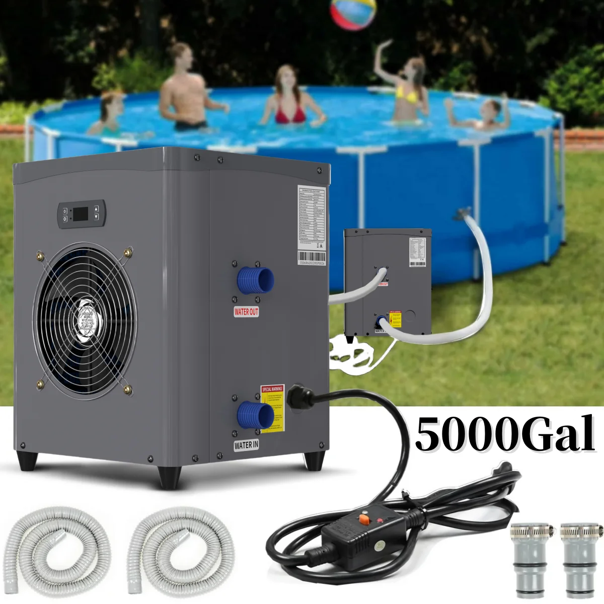 Lilypelle Pool Water Heater for Above Ground Pools,1.8 P Pool Heat Pump,15000 BTU/hr,Up to 5000 gallons,110V~120V/60Hz