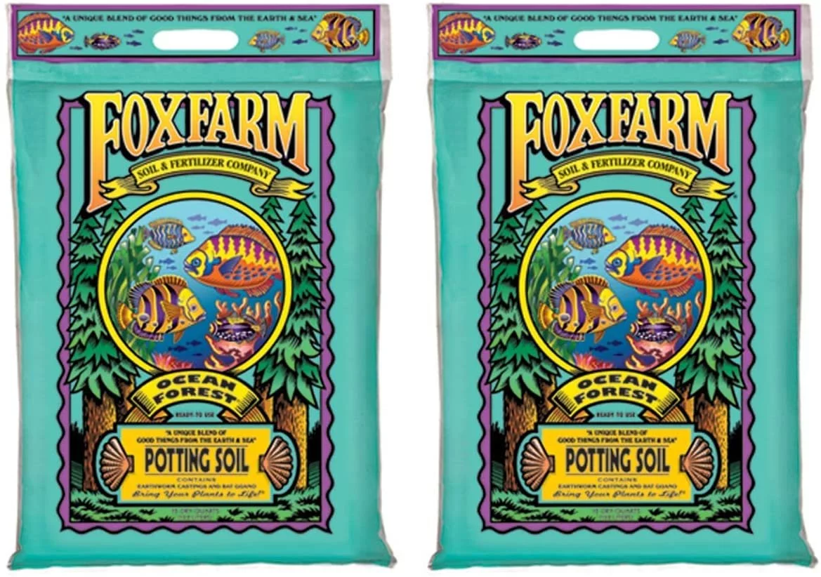 Foxfarm FX14053 Ocean Forest Plant Garden PH Adjusted 12 Quarts Potting Soil Blend Mix for Containerized Plants, 11.9 Pound Bag 2 Pack