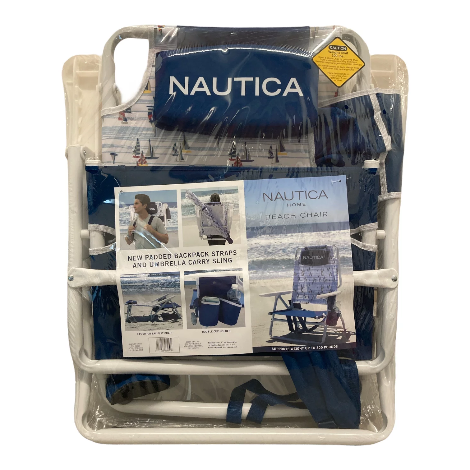 Nautica S1 Beach Chair Sailboat Print Indoor and Outdoor