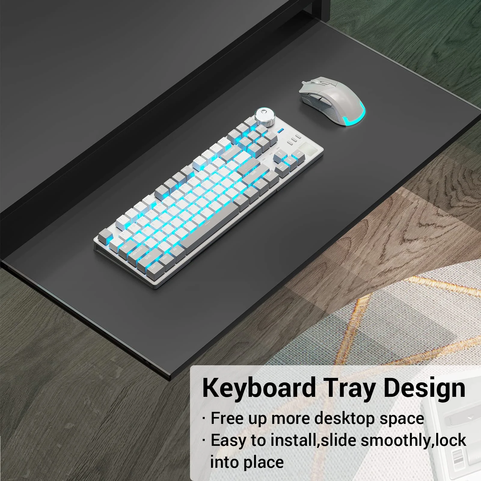 SEDETA L Shaped Gaming Desk, Reversible Computer Desk, Gaming Desk with Power Outlets and LED Strip, Keyboard Tray, Pegboard and Storage Shelves, Black